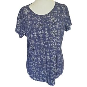 Sonoma Women's Navy Patterned Short Sleeve Top